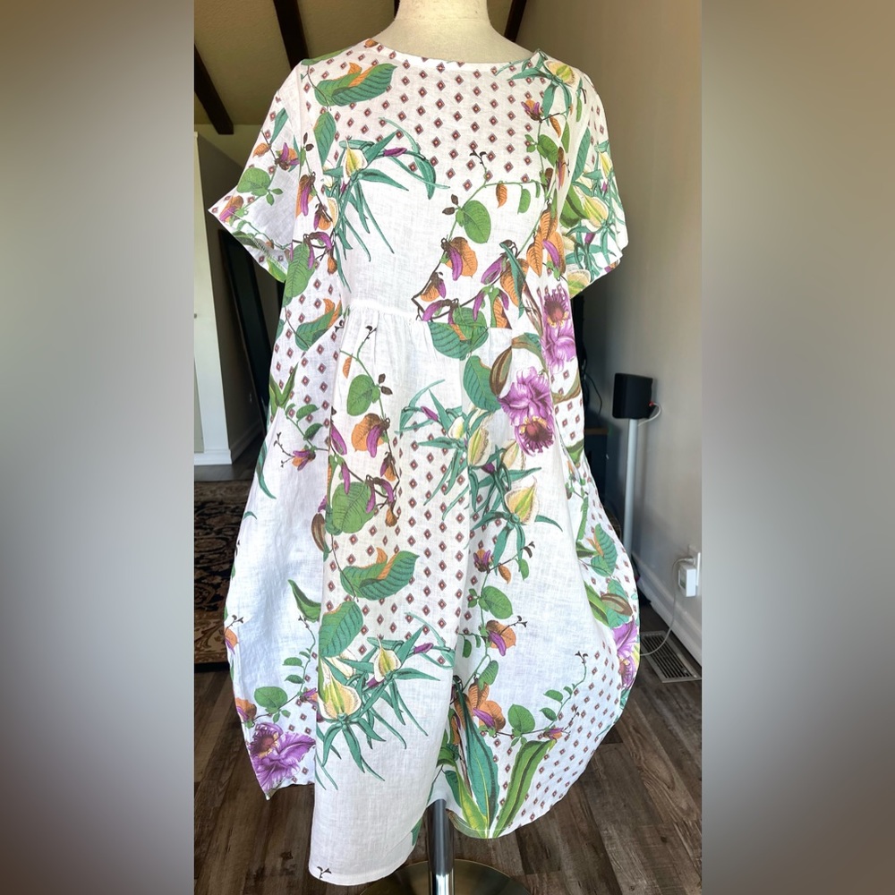 puro lino transparente 100% Linen Oversize  dress Lagenlook Parachute size 2